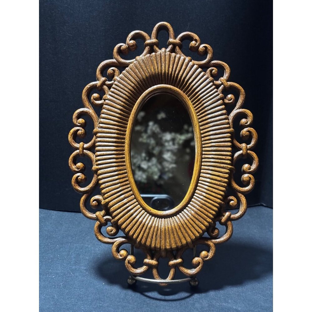 Vintage 70s Dart Industries Homco Oval Mirror Scrolled Resin Frame Farmhouse